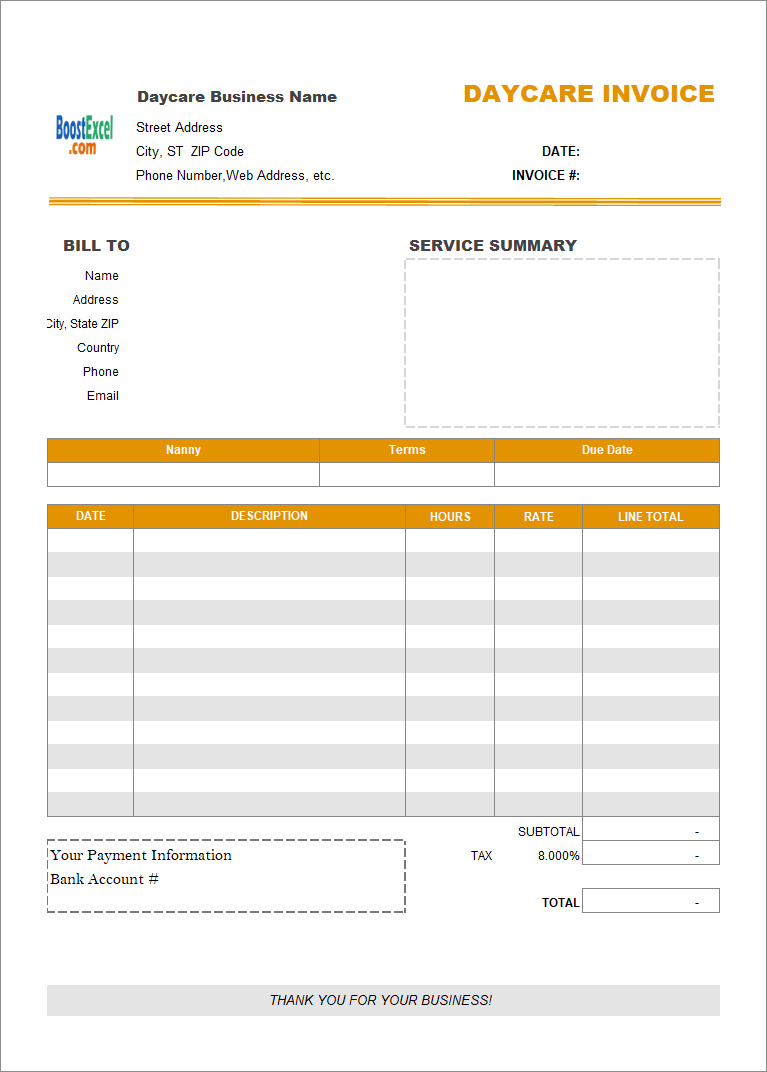 daycare invoice template sample