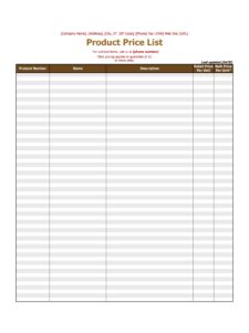 editable price list template word