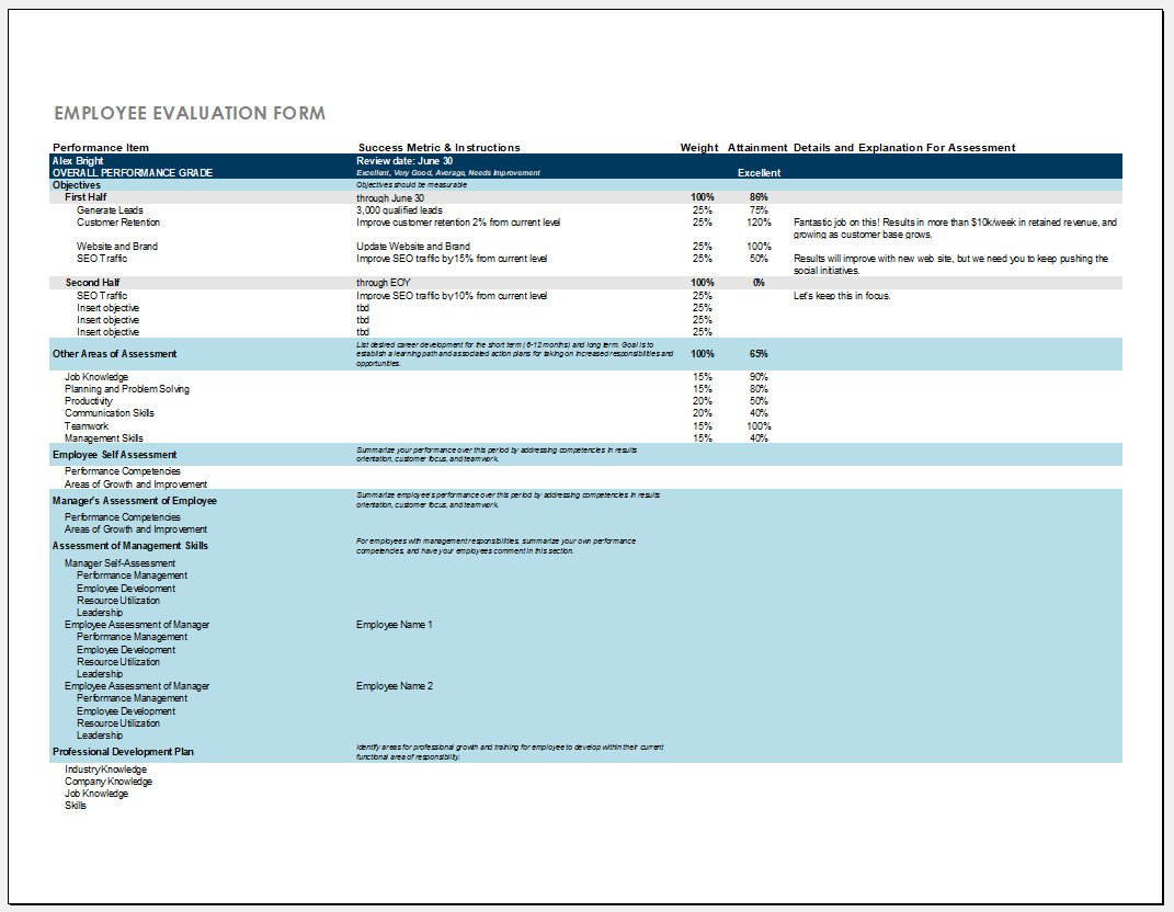 Free Printable Employee Evaluation Form