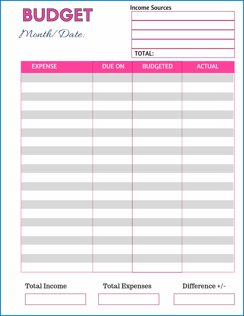 example of budget template for college student