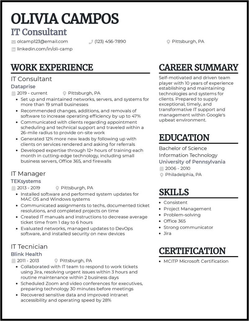 example of consultant resume template