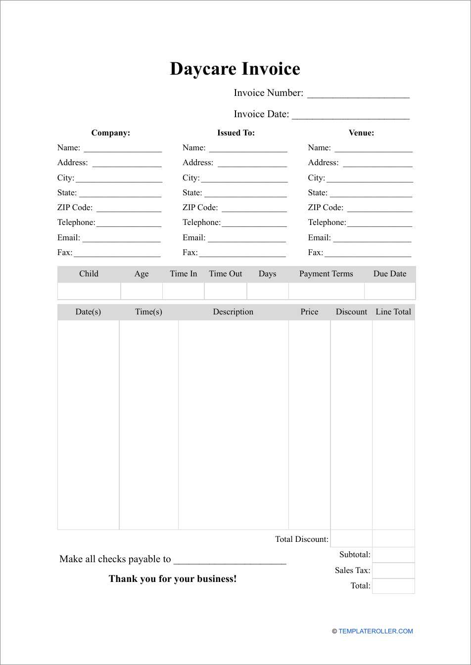 example of daycare invoice template