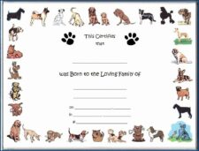 example of dog birth certificate template