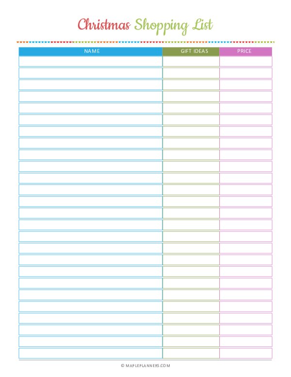 example of holiday shopping checklist template