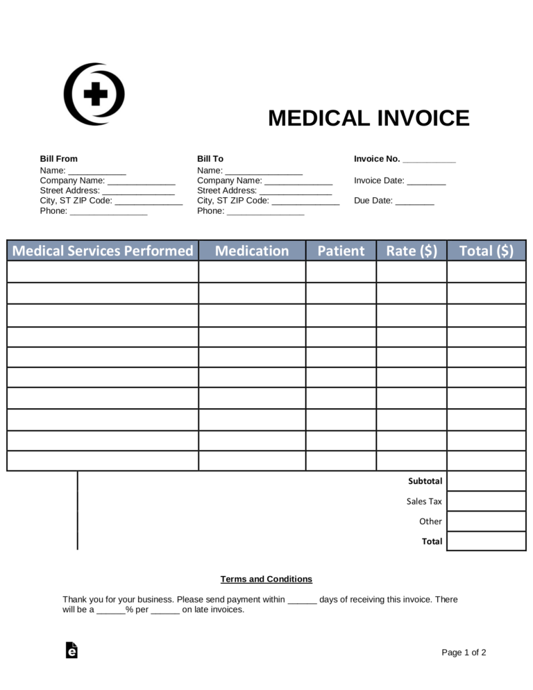 √ Printable Hospital Invoice Template