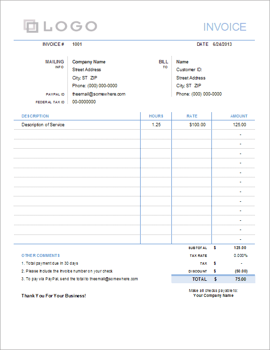 example of invoice template for work hours