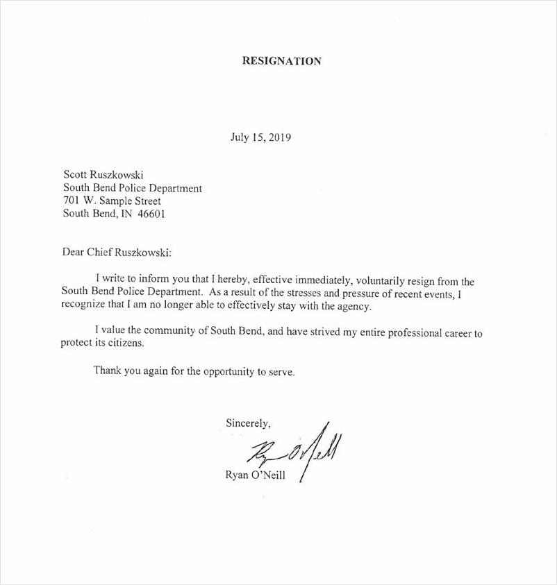 example of law enforcement resignation letter template