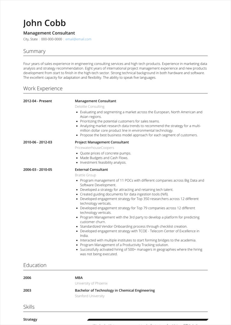 Free Printable Management Consultant - Example Of Management Consultant Resume Template 768x1082 