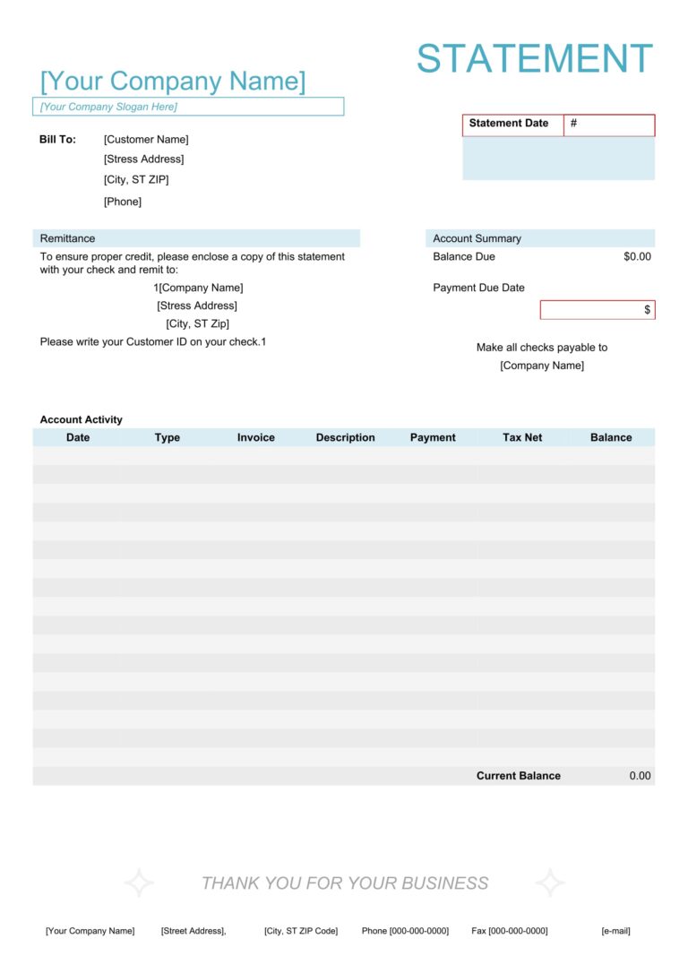 √ Medical Billing Statement Template