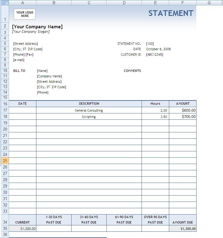example of monthly billing statement template