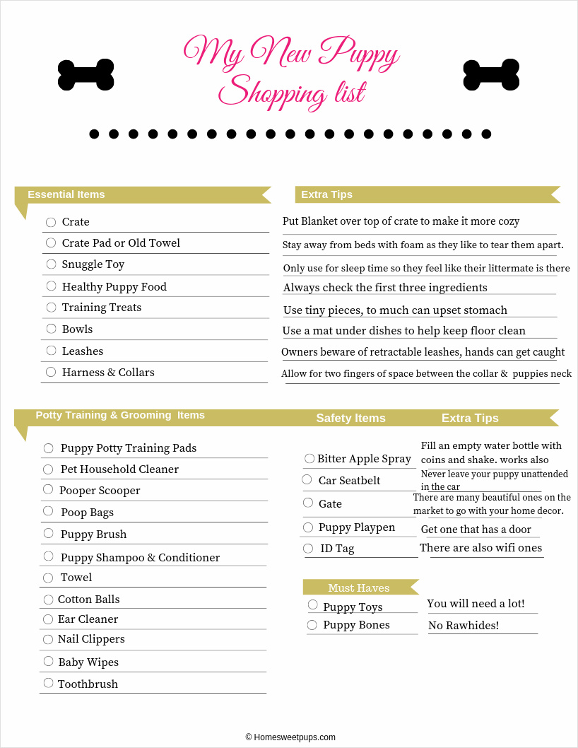 example of new dog shopping checklist template