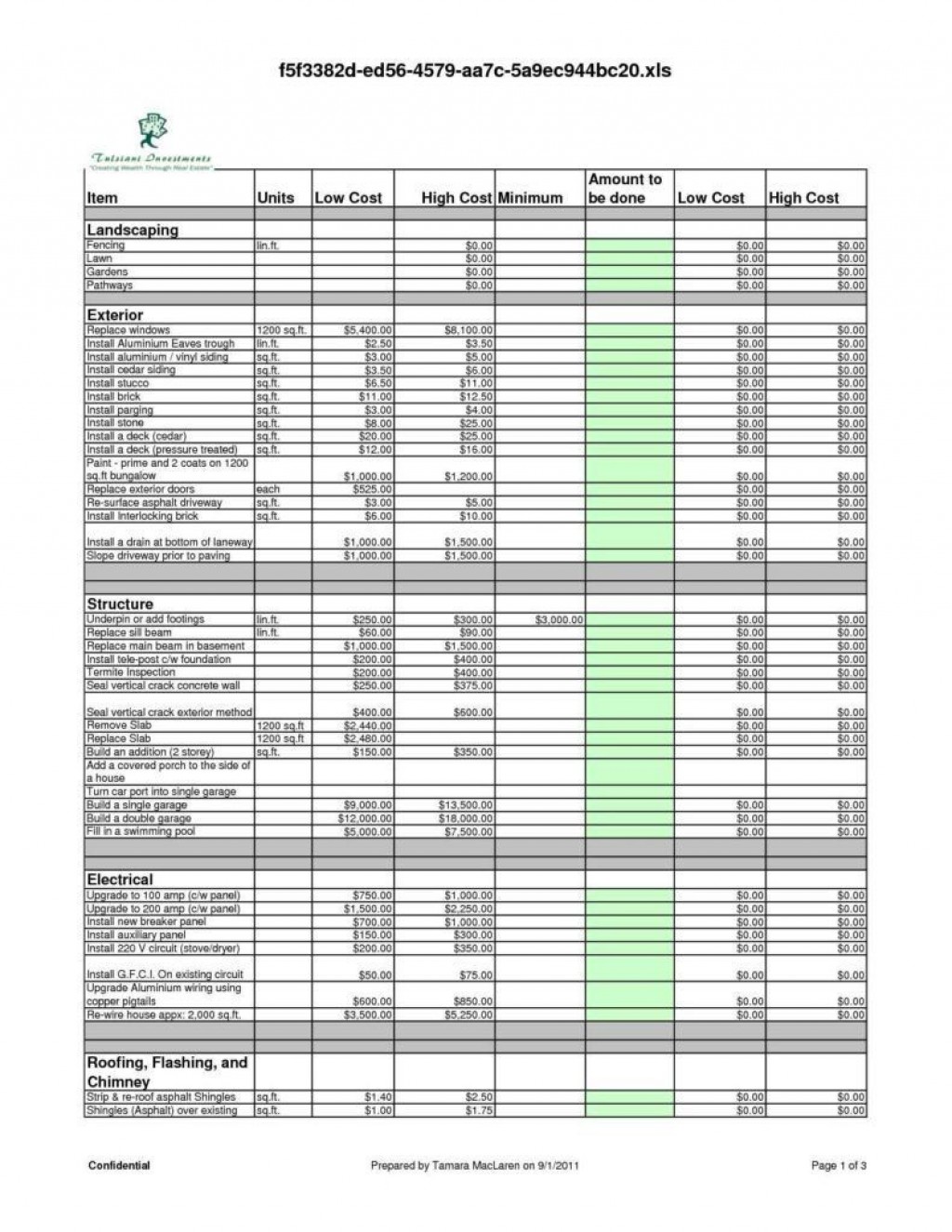 example of printable home renovation estimate template