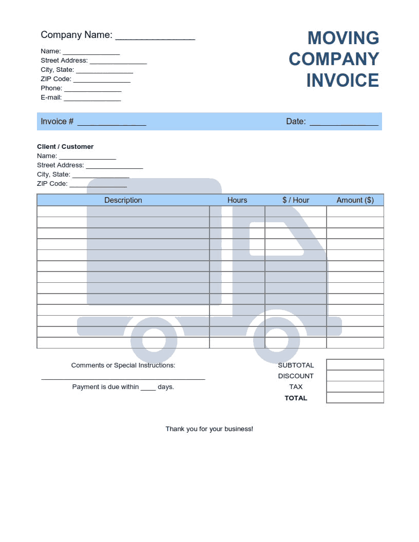 example of printable moving invoice template