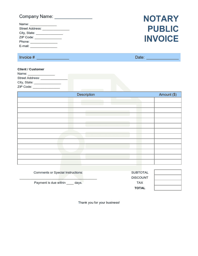 example of printable notary invoice template