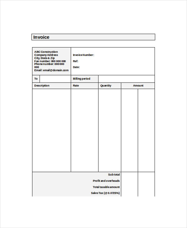 example of self employed contractor invoice template
