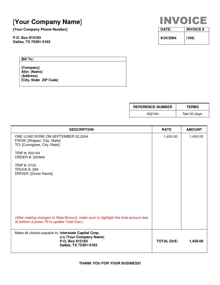 √ Trucking Company Invoice Template