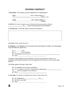 free printable roofing contract