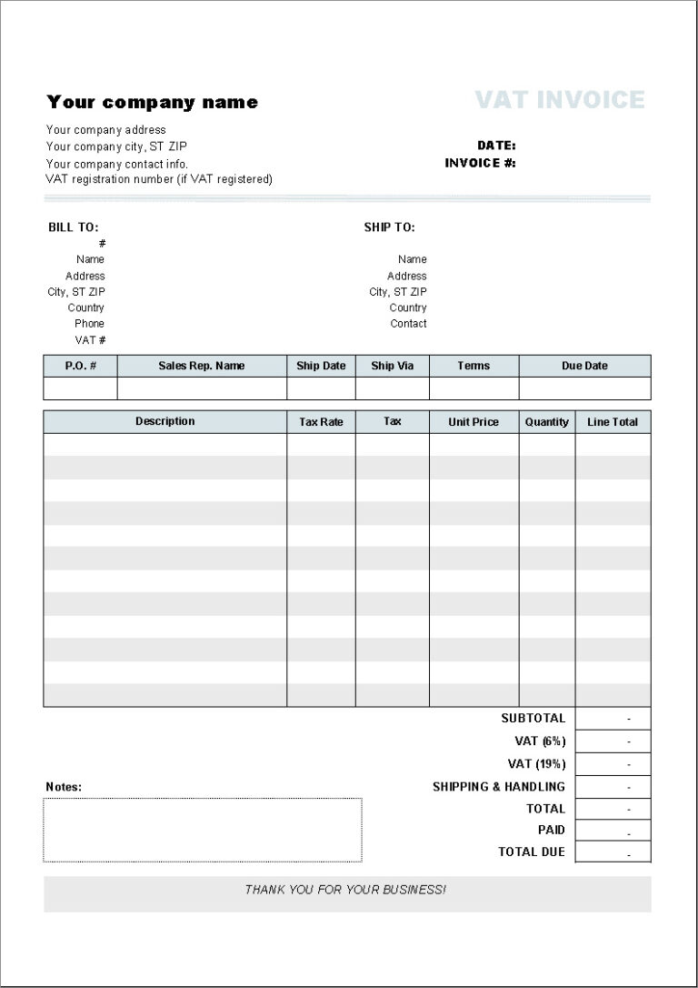 √ Freight Invoice Template