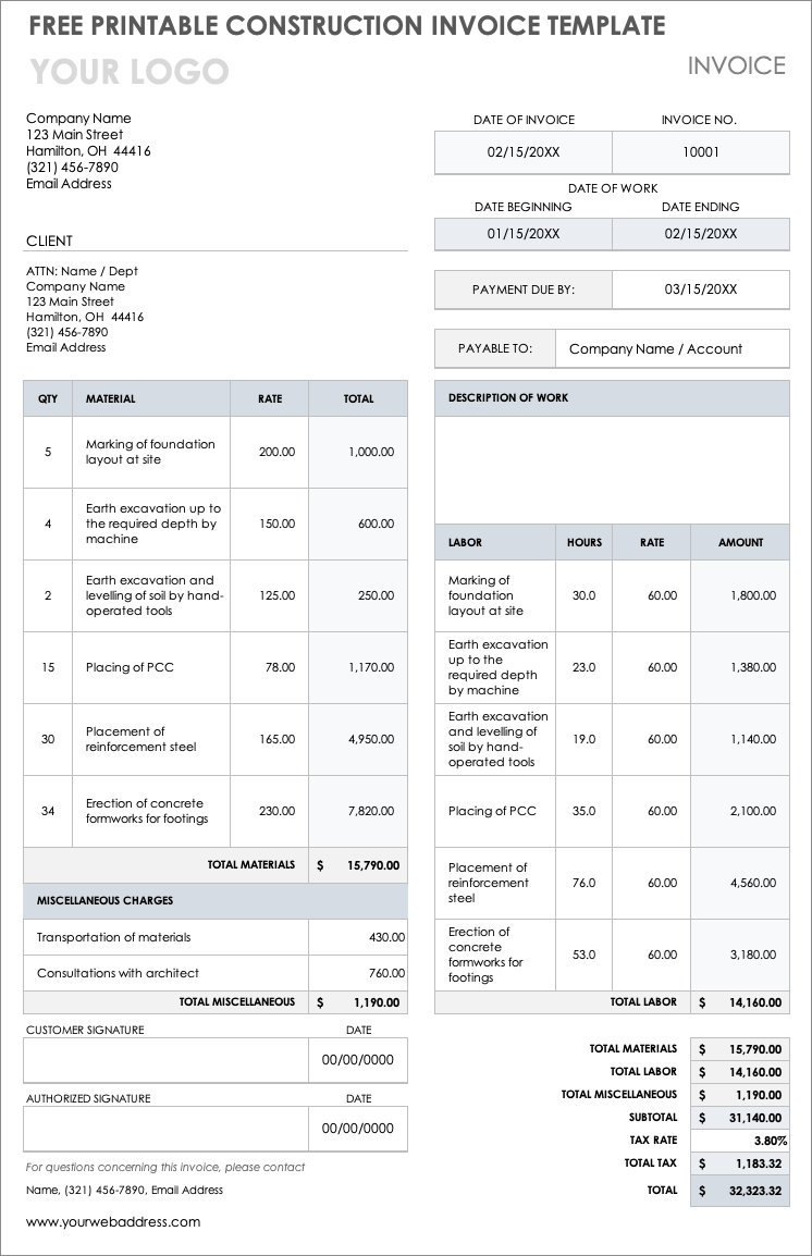 general contractor invoice template sample general contractor invoice template sample