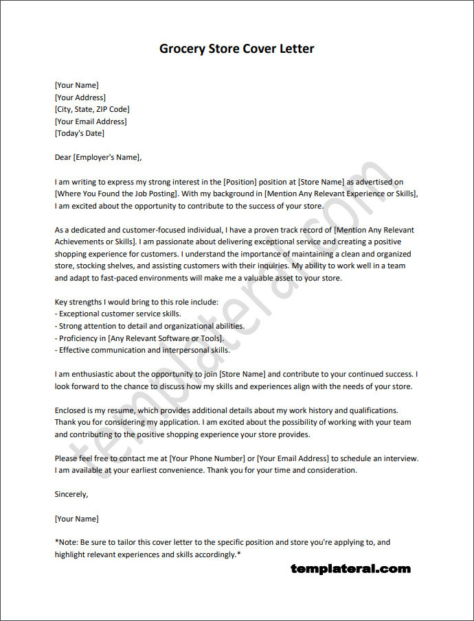 Free editable grocery store cover letter template with customizable sections