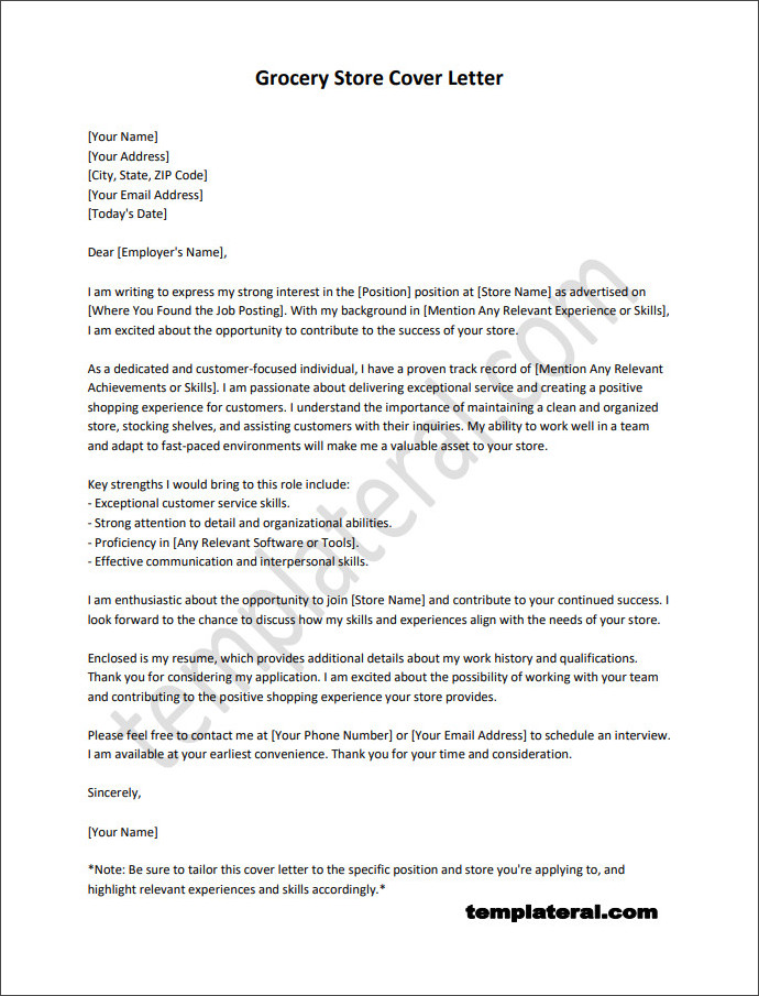grocery store cover letter template Free editable grocery store cover letter template with customizable sections