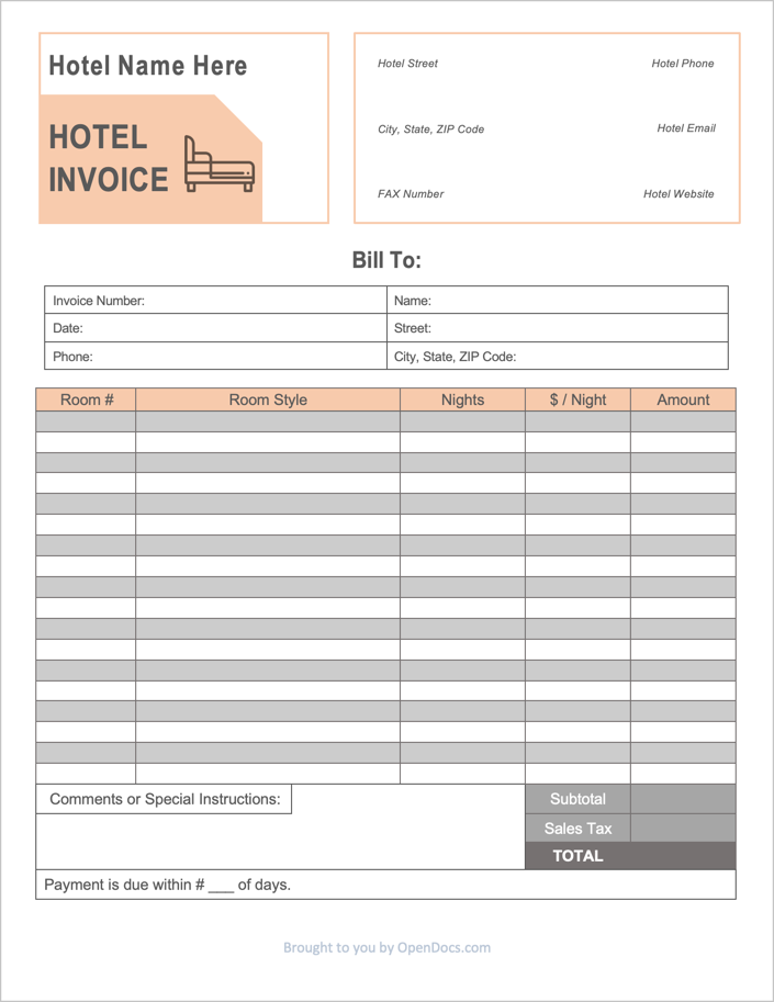 hotel invoice template example