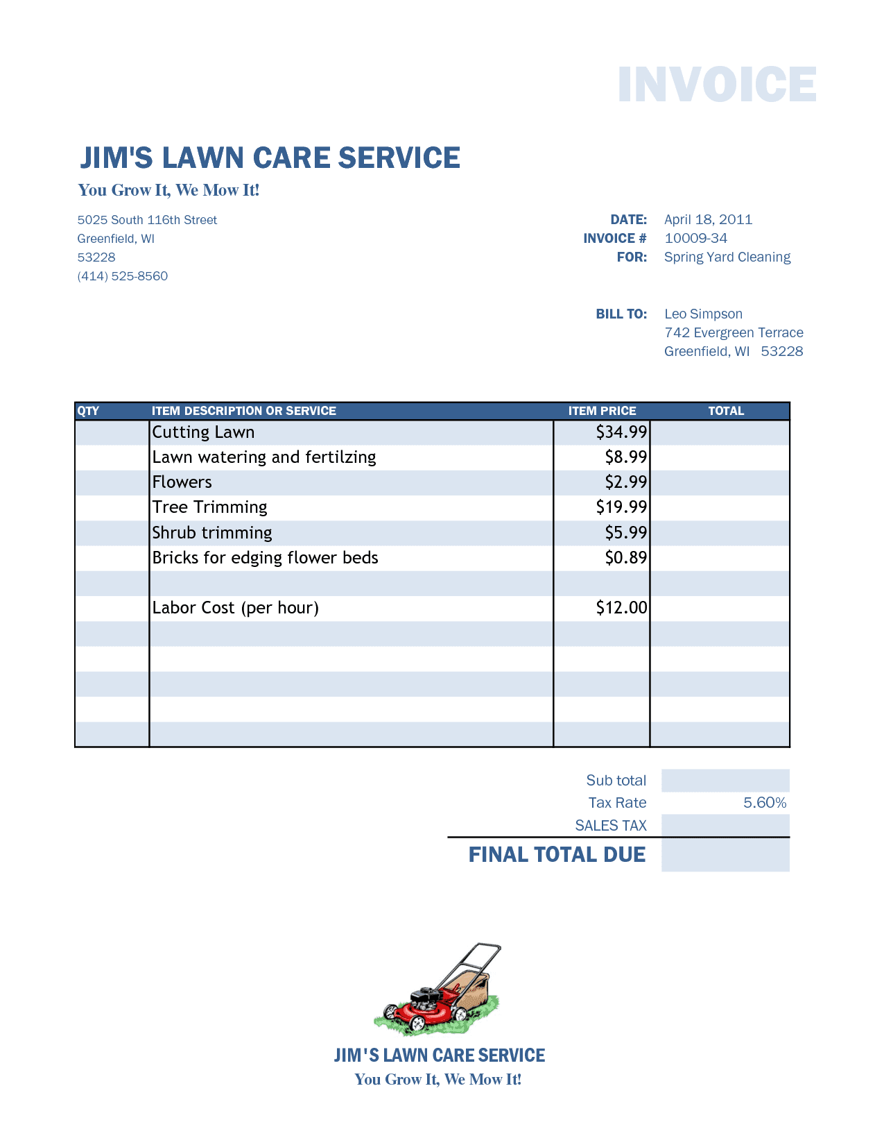 invoice template for lawn services