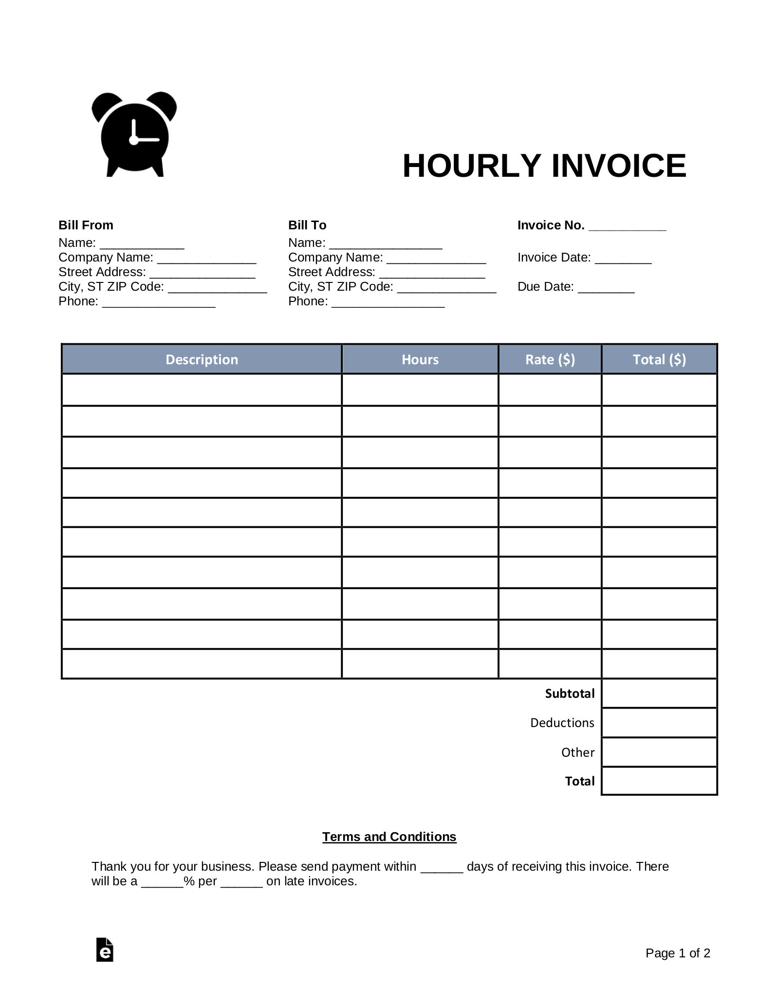 invoice template for work hours example