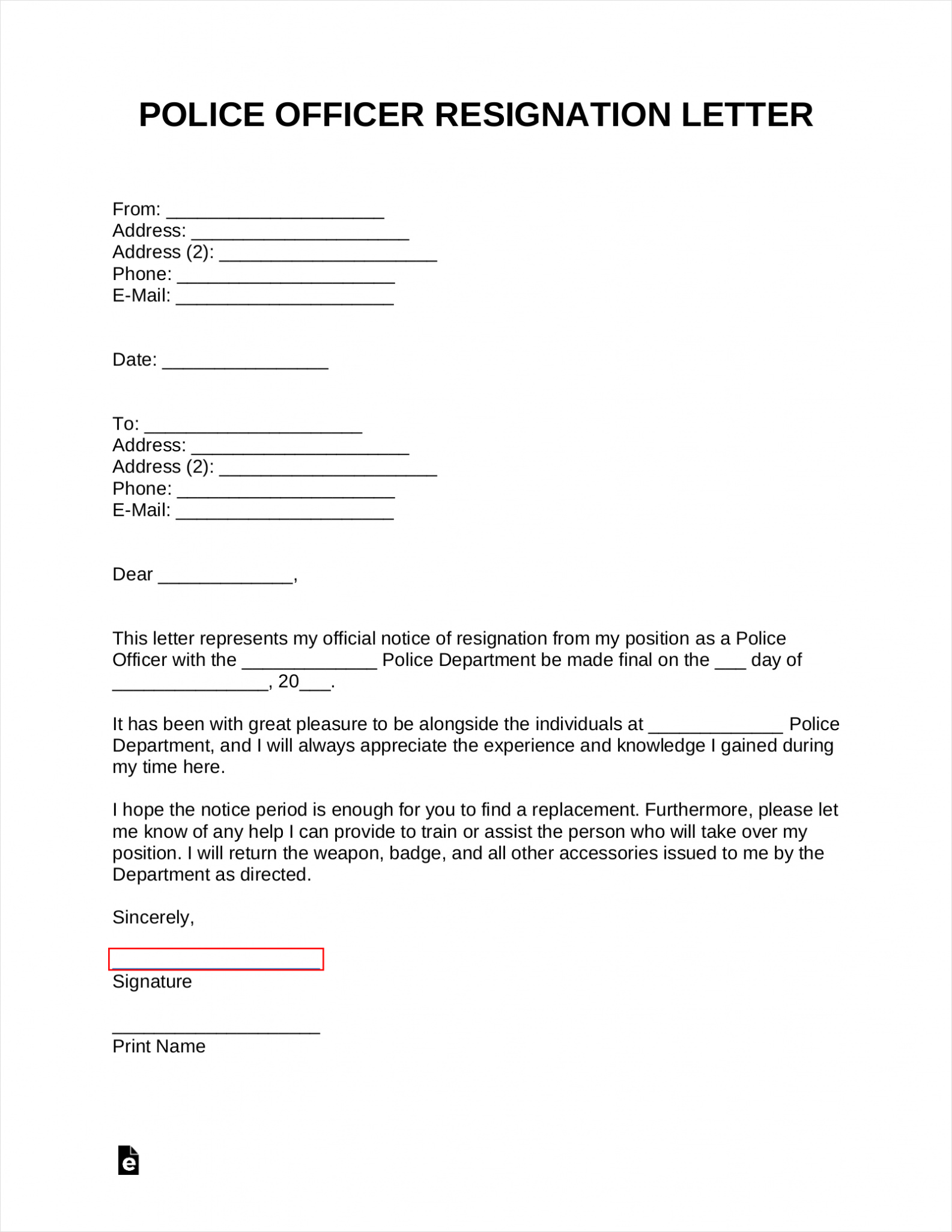 law enforcement resignation letter template example