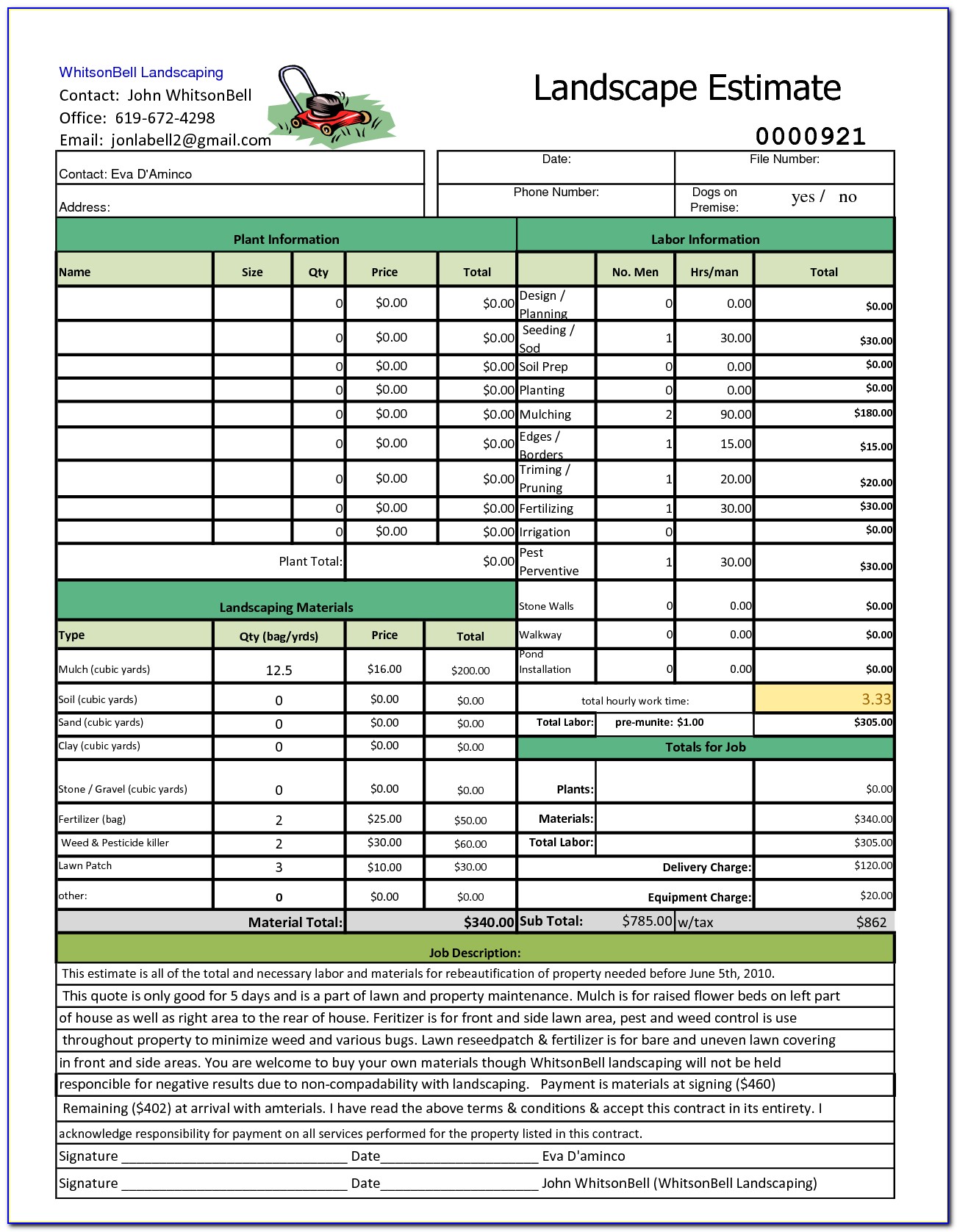 lawn care estimate template sample lawn care estimate template sample