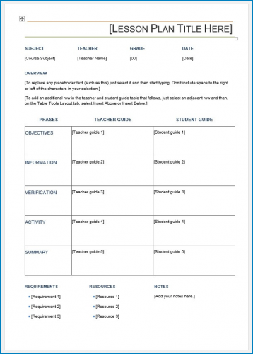 lesson plan template word Templateral