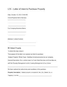 letter of intent to purchase