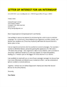 letter of interest internship template example