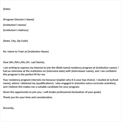 √ Letter Of Interest Template For Residency Program