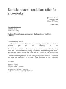 letter of recommendation for coworker