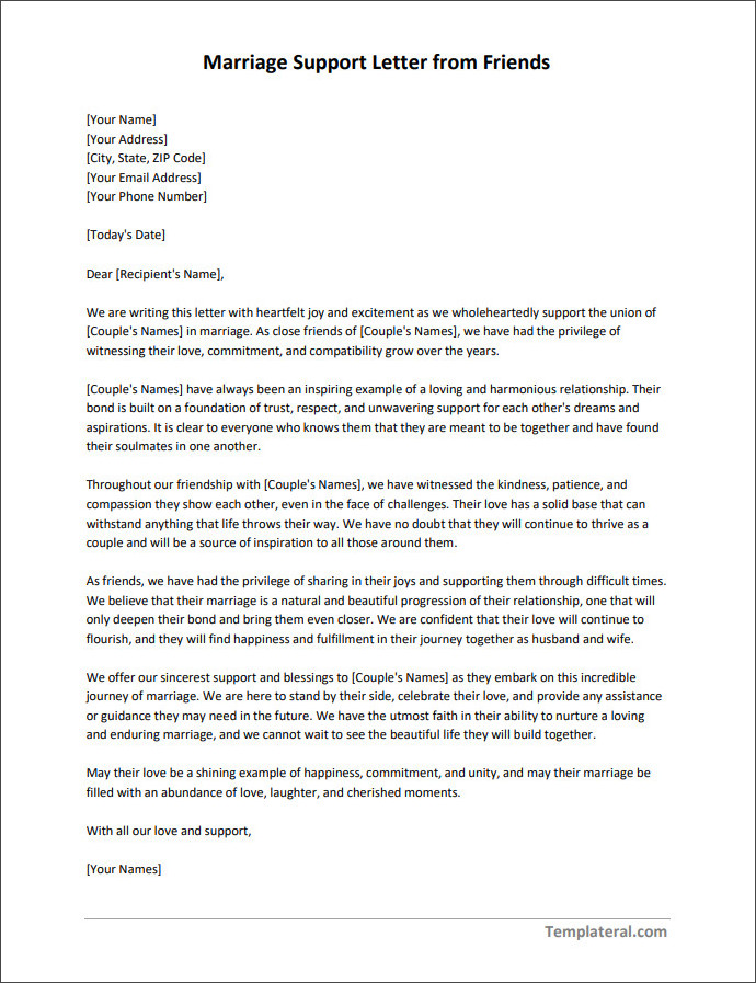 marriage support letter template from friends Individuals completing a blank marriage support letter from a friend template
