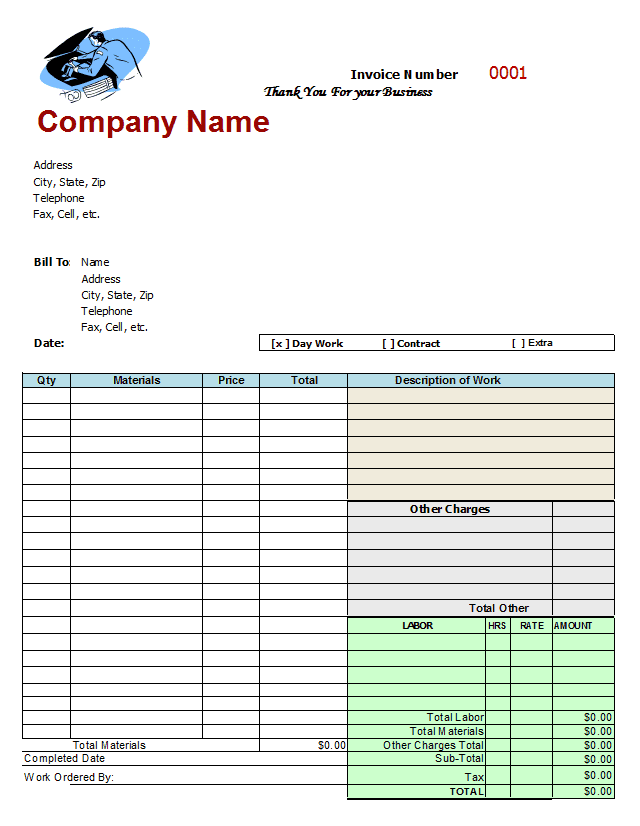mechanic shop invoice template