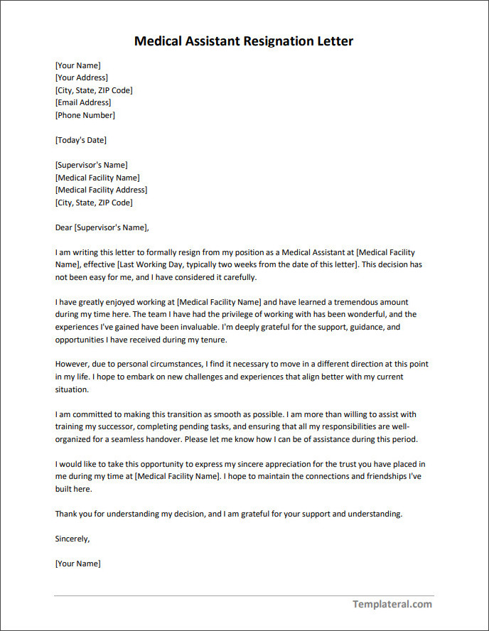 medical assistant resignation letter template Free editable medical assistant resignation letter template with customizable sections
