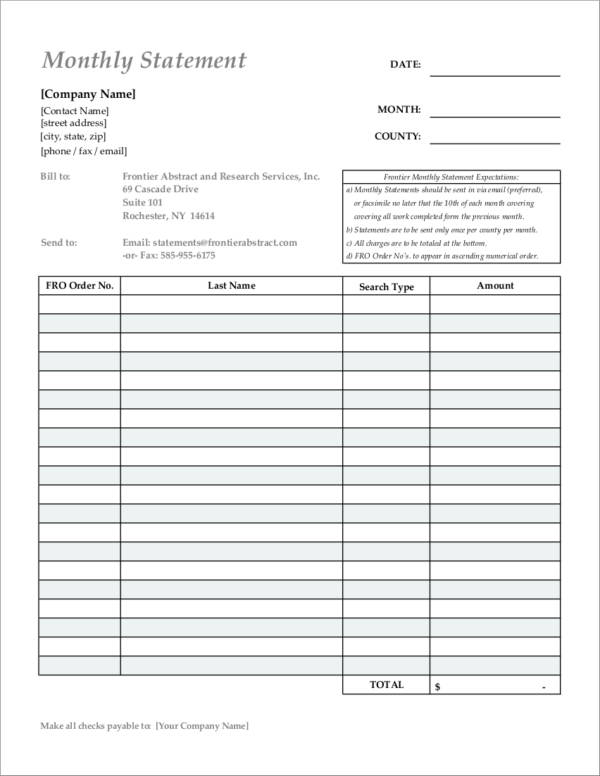 monthly billing statement template