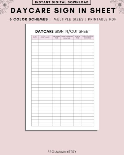 √ Childcare Sign-in Sheet (Free Printable Excel Template)