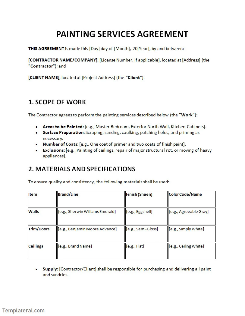 painting agreement template painting agreement template word