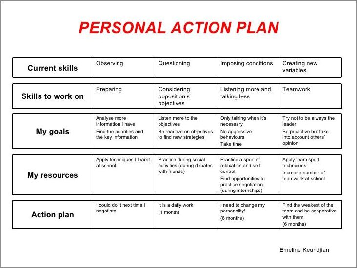 personal action plan template example