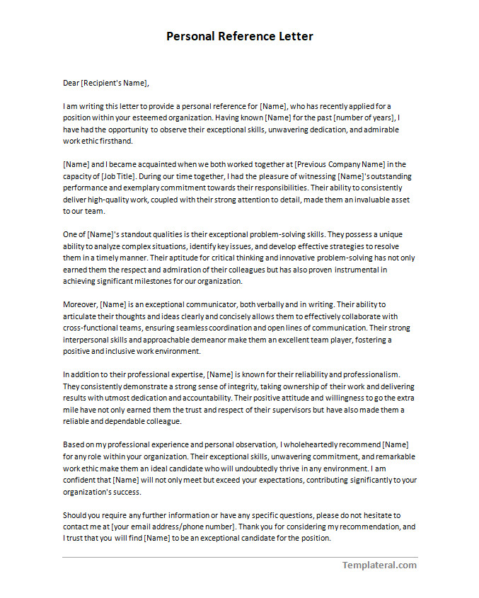 personal reference letter template Downloadable personal reference letter template available in Word for easy editing