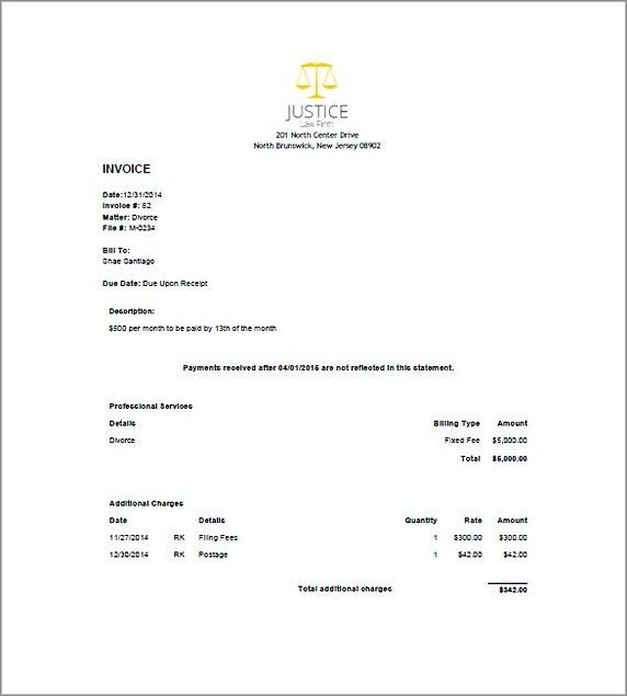 printable attorney invoice template