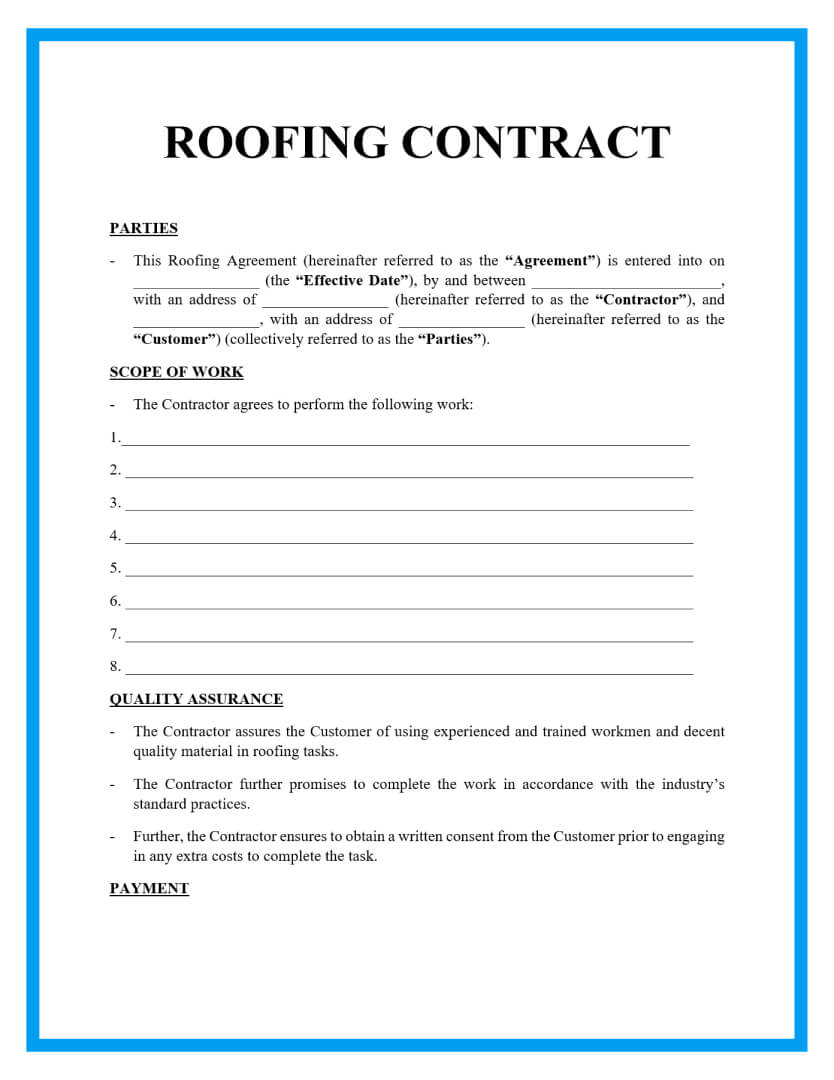 printable blank roofing contract