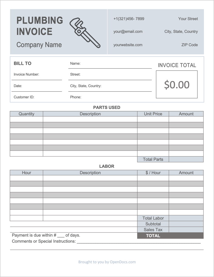 printable plumbing invoice template example