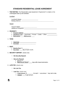 printable residential lease agreement pdf
