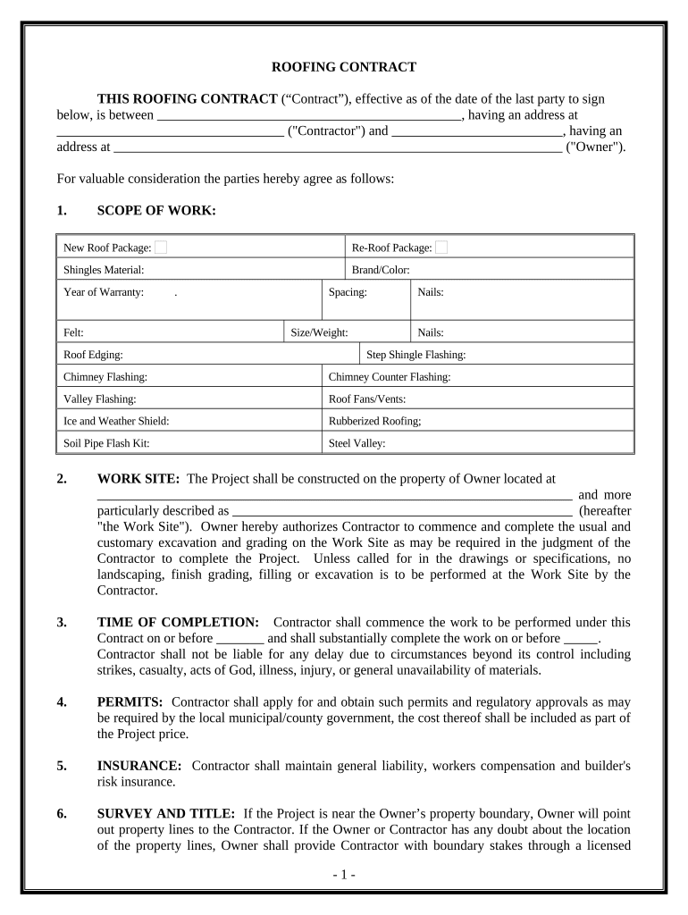 printable roofing contract template