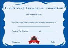 printable training certificate of completion template example