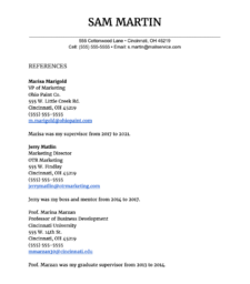 professional references template